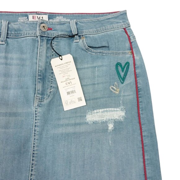 EV1 Alex Relaxed Vintage Stretch Jeans | NWT | Distressed Blue Skirt| Size 14 - Picture 3 of 6